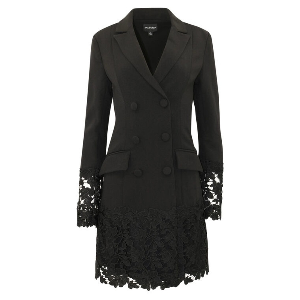 Zac Posen Black Lace Trim Dress Coat
